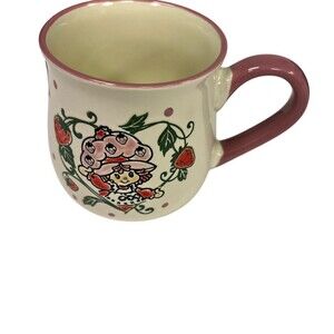 Blue Sky Clayworks Strawberry Shortcake Mug Pink Handle Rim Strawberry